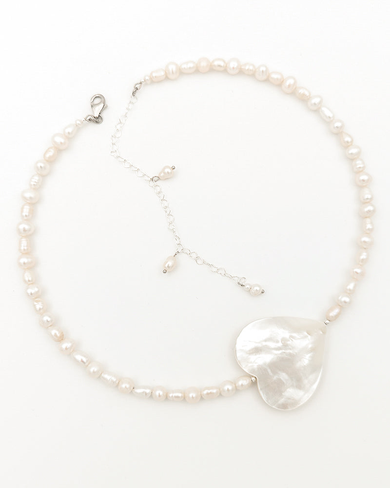 Ti Amo Necklace - colier, perle naturale, inima sidef