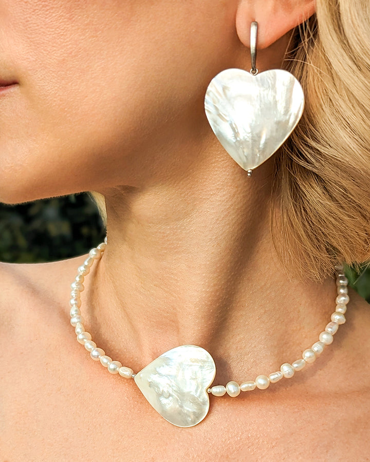 Ti Amo Necklace - colier, perle naturale, inima sidef