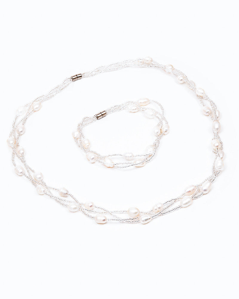 Pearl String - Set Perle Naturale De Cultura Albe (Colier Si Bratara)