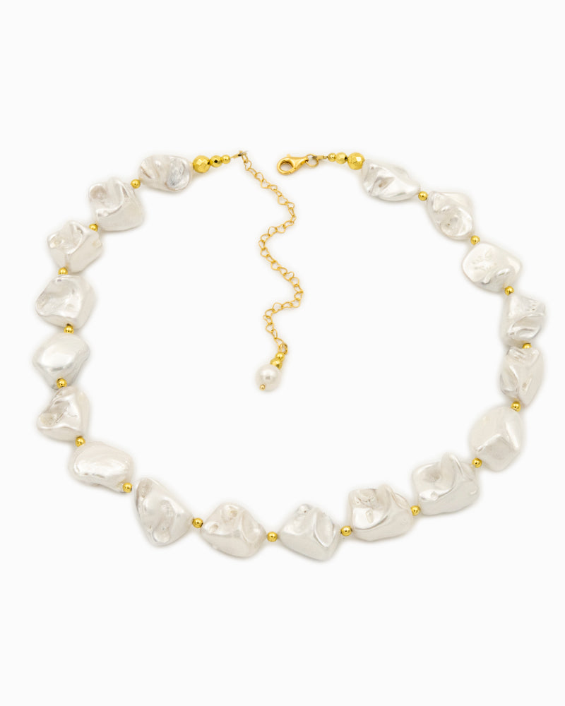colier perle sidef, hematit, agat, alb