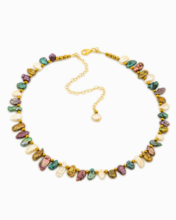 Keshi Spice Necklace - Colier, Perle Naturale de Cultura Keshi, Argint Placat cu Aur