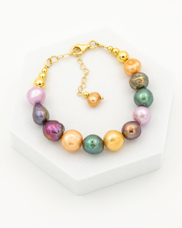 Pearl Bonbon Bracelet - Bratara, Perle Naturale de Cultura, Argint Placat cu Aur