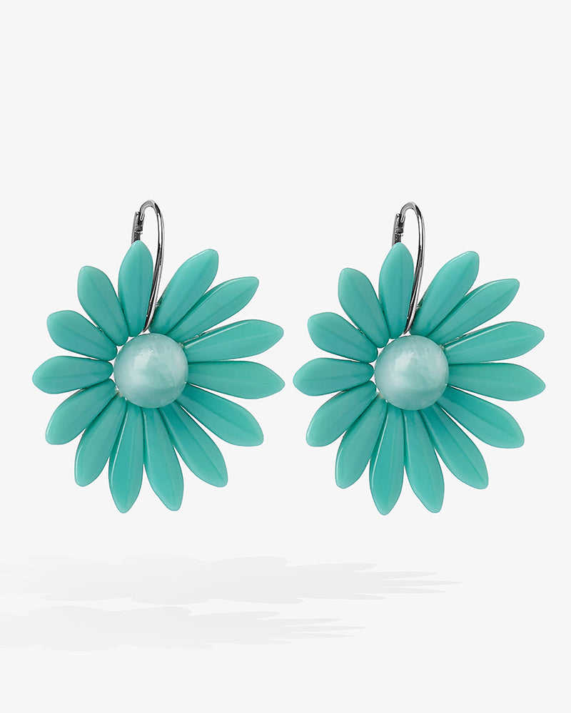 cercei flori, margarete, piatra naturala angelit, argint 925, floral