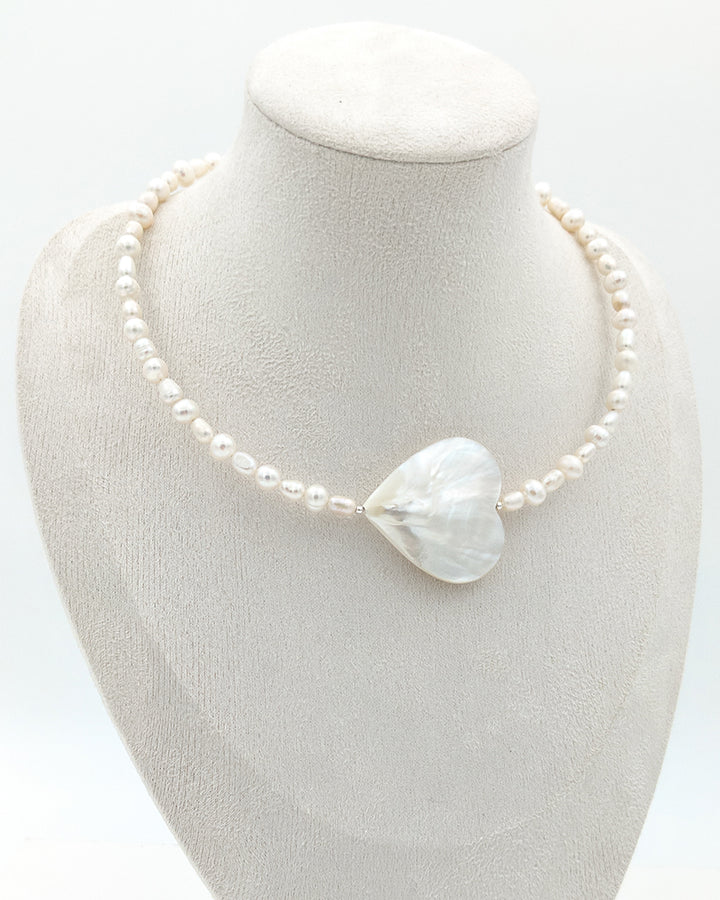 Ti Amo Necklace - colier, perle naturale, inima sidef, argint 925