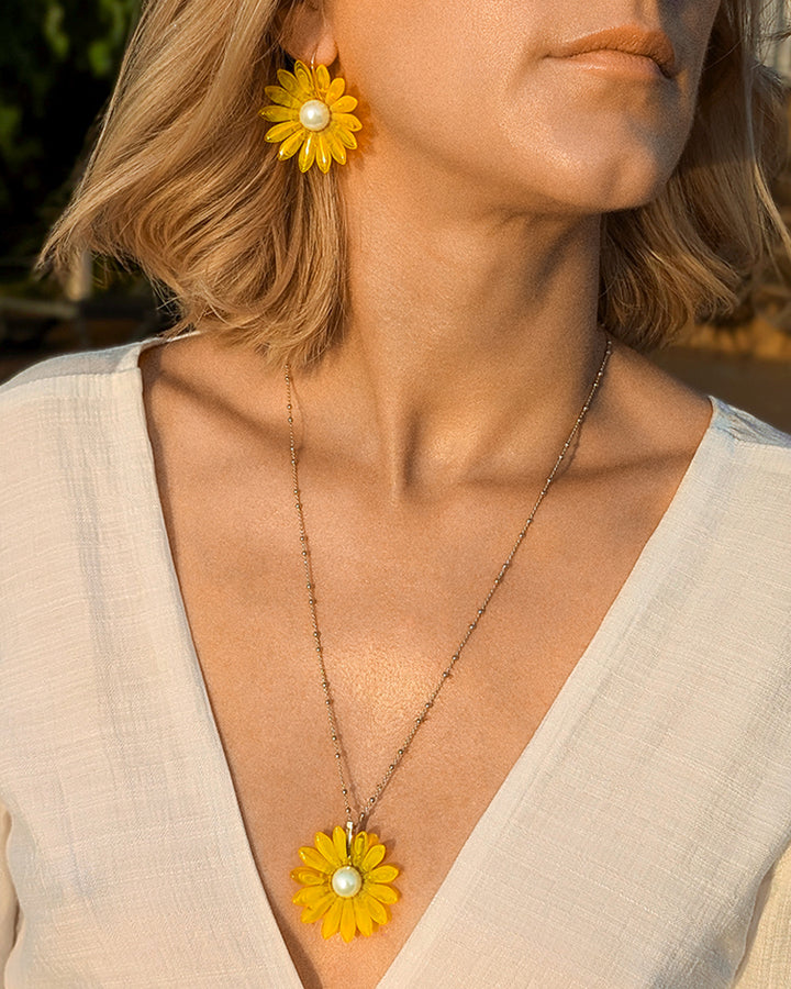 My Daisy Sunny - Colier Floare, Margareta, Argint 925, Perla Mallorca