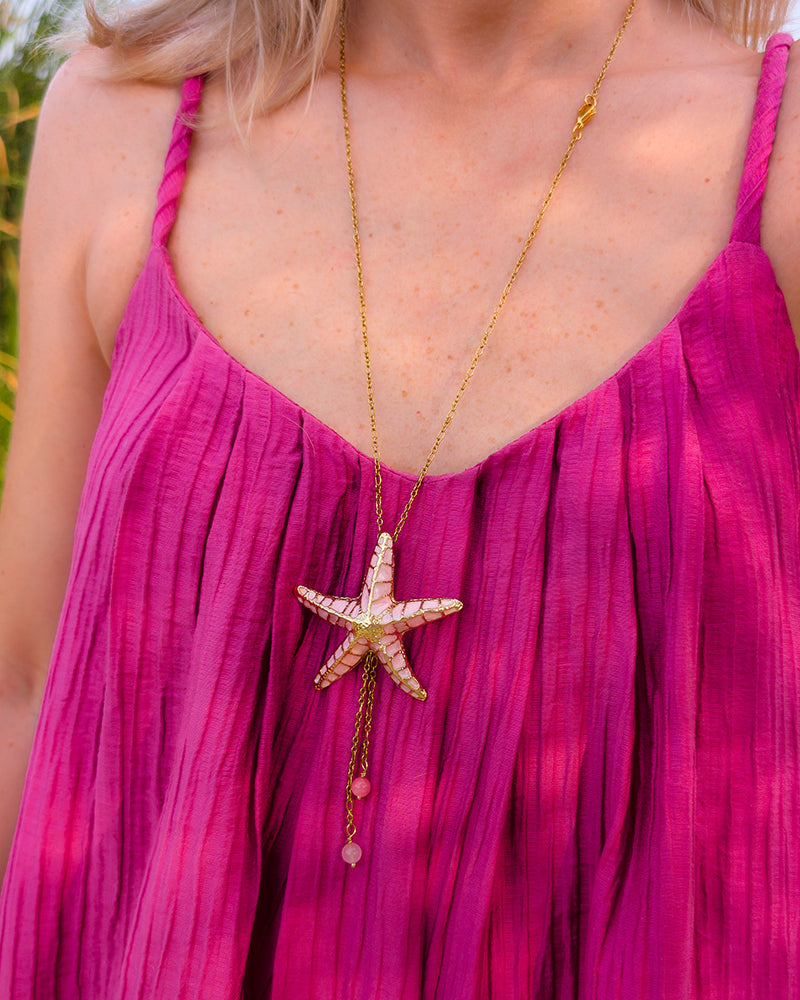 Stella Marina Pink - Brosa/Pandantiv Stea De Mare, Colier Lant, Charm
