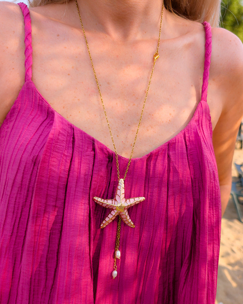 Stella Marina Pink - Brosa/Pandantiv Stea De Mare, Colier Lant, Charm