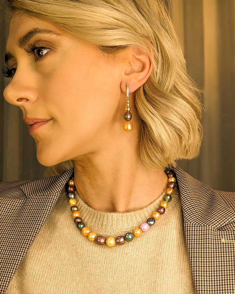 Pearl Bonbon Necklace - Colier, Perle Naturale de Cultura, Argint Placat cu Aur