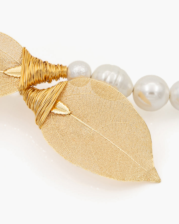 Be Timeless White & Gold - Colier, Perle, Frunze Naturale Placate
