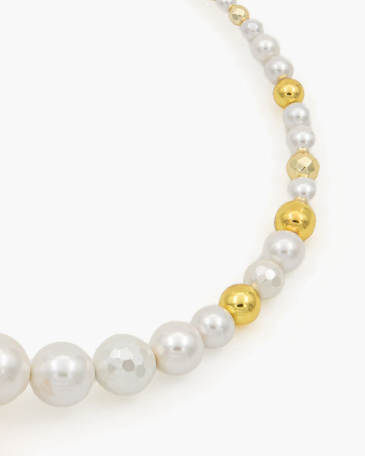 Be Timeless White & Gold - Colier, Perle, Frunze Naturale Placate