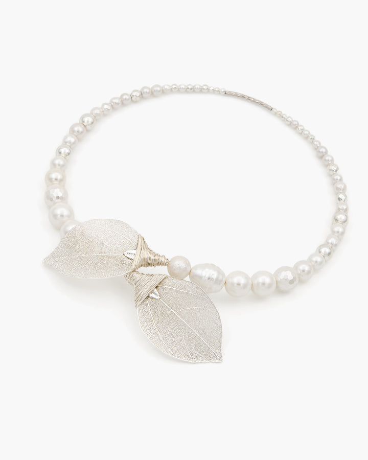 Be Timeless White & Silver - Colier, Perle, Frunze Naturale Placate