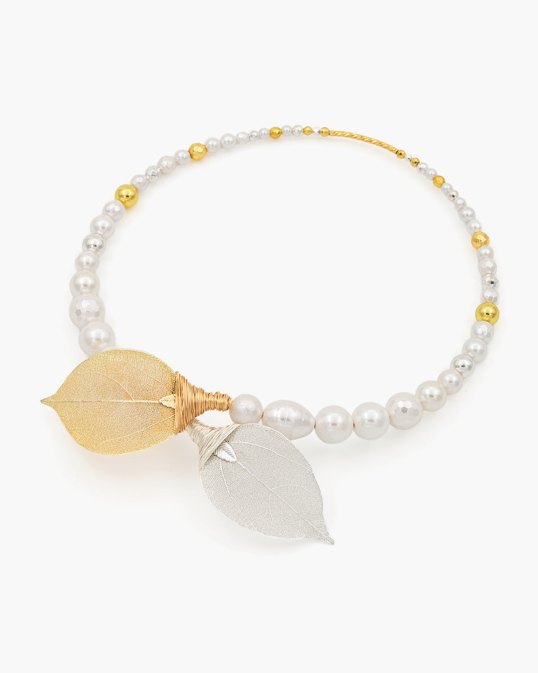 Be Timeless White, Gold & Silver - Colier, Perle, Frunze Naturale Placate