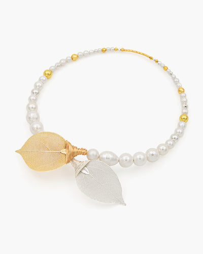 Be Timeless White, Gold & Silver - Colier, Perle, Frunze Naturale Placate