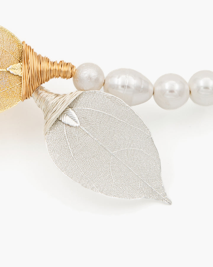 Be Timeless White, Gold & Silver - Colier, Perle, Frunze Naturale Placate