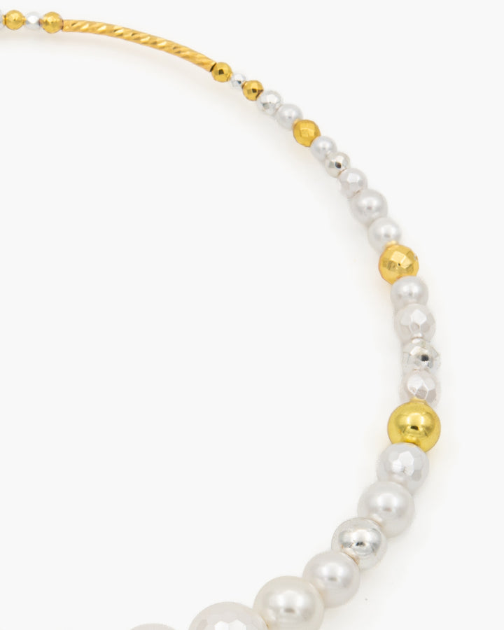 Be Timeless White, Gold & Silver - Colier, Perle, Frunze Naturale Placate