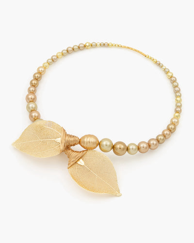 Be Timeless Gold - Colier, Perle, Frunze Naturale Placate