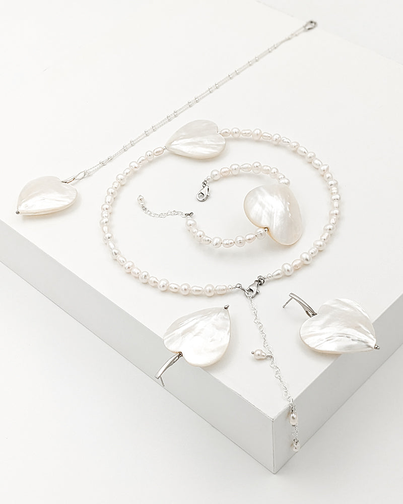 Ti Amo Necklace - colier, perle naturale, inima sidef, argint 925