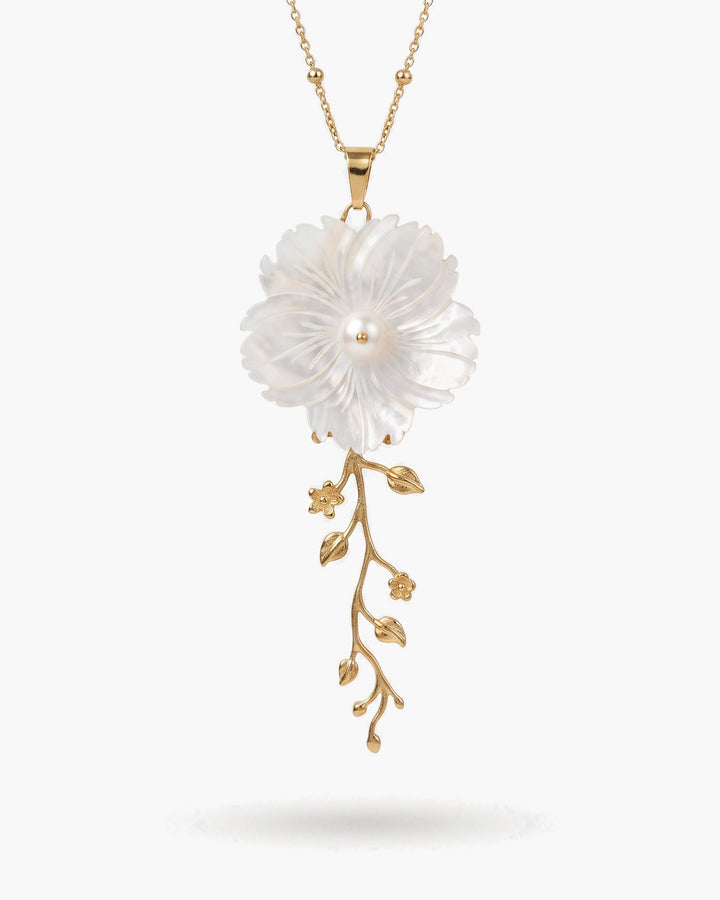 White Secret - Colier Floare Sidef, Perle Naturala