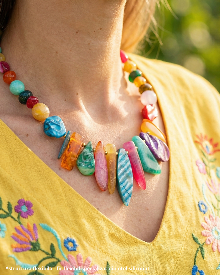 Be Gorgeous - Colier Statement Multicolor, Pietre Semipretioase