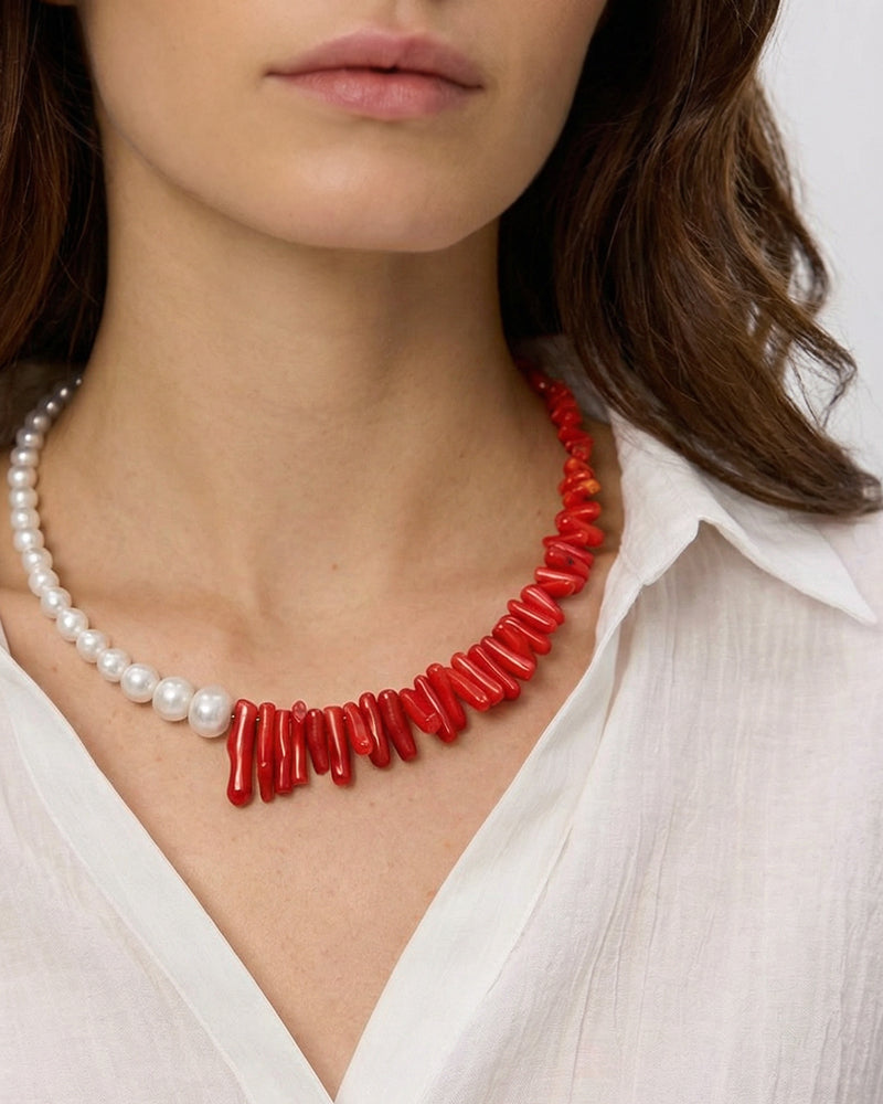 Be Loved Vibrant - Colier, Perle De Cultura, Pietre Semipretioase Coral