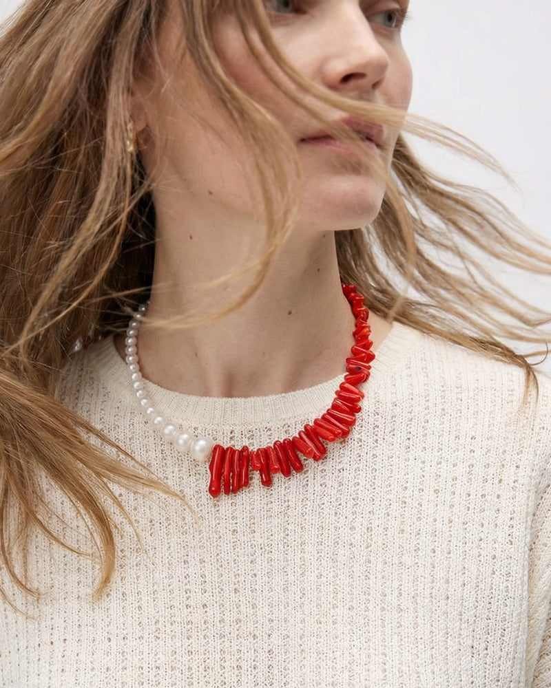 Be Loved Vibrant - Colier, Perle De Cultura, Pietre Semipretioase Coral