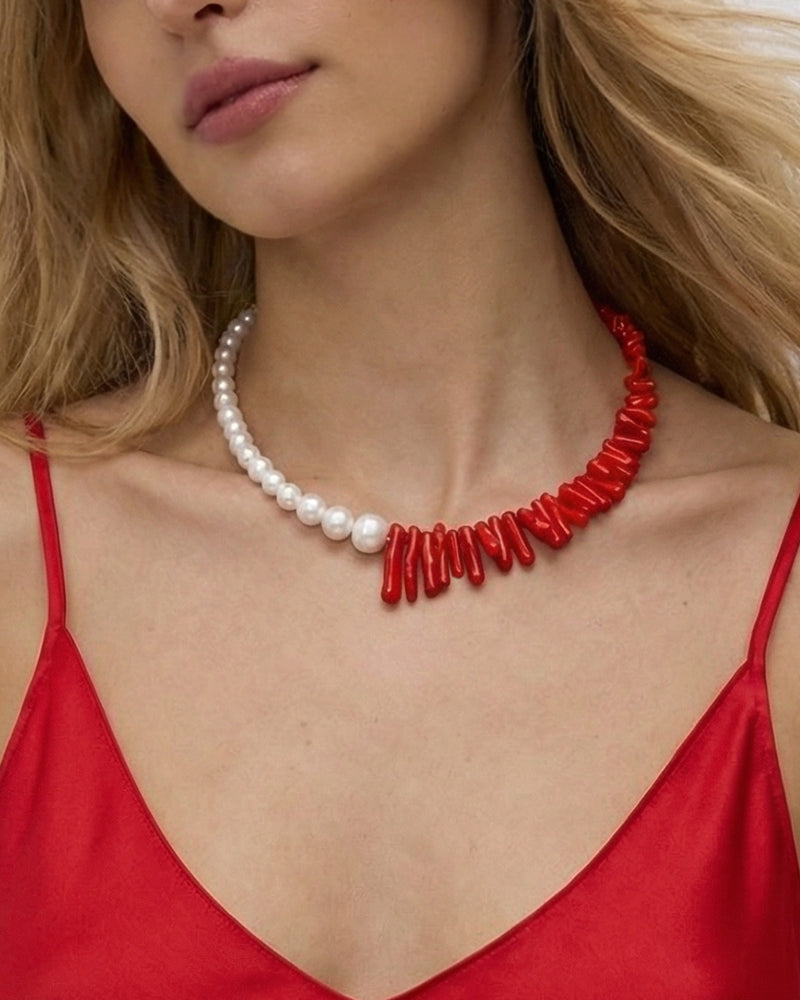 Be Loved Vibrant - Colier, Perle De Cultura, Pietre Semipretioase Coral