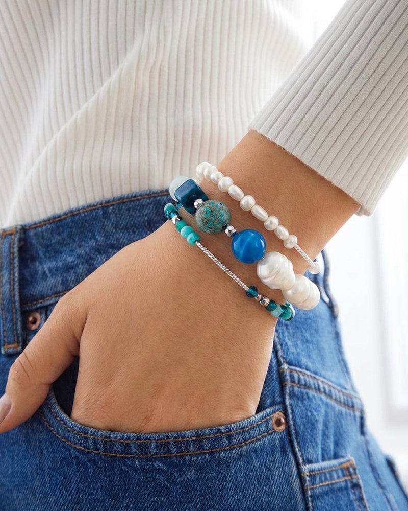 Be Calm Embrace - Bratara Wrap, Perle Naturale De Cultura, Agate