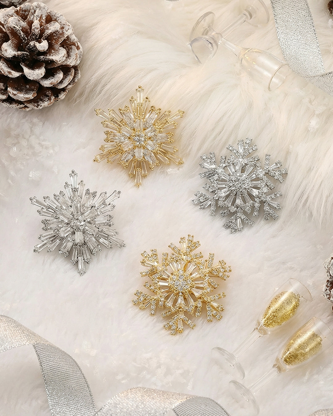 Silver Tiny Frost Star - Brosa Fulg de Nea Zirconia