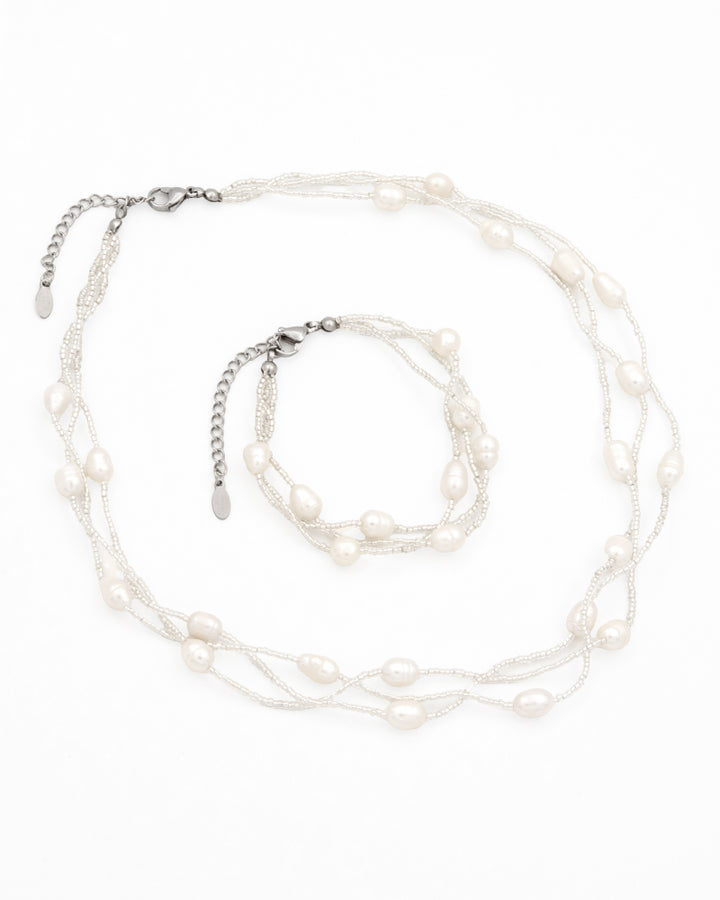 Pearl String - Set Perle Naturale De Cultura Albe (Colier Si Bratara)