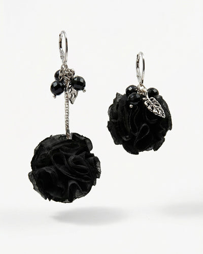 Dark Pom Pom - Cercei Florali, Pietre Onix