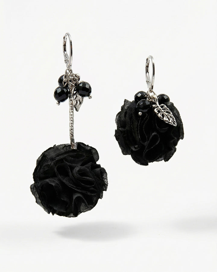 Dark Pom Pom - Cercei Florali, Pietre Onix