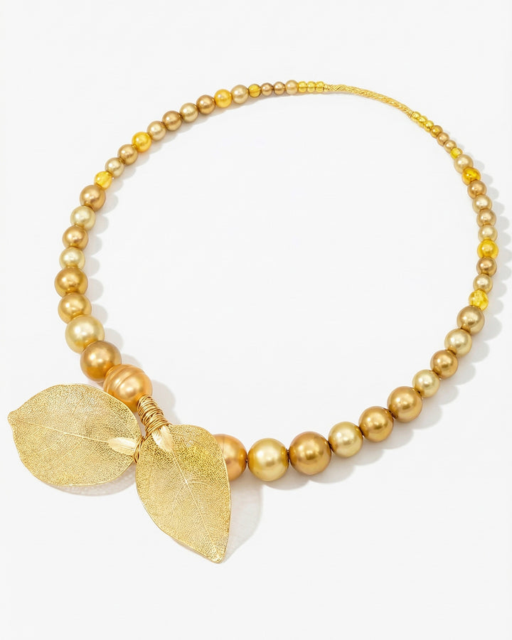 Be Timeless Necklace - Colier, Perle, Frunze Naturale Placate