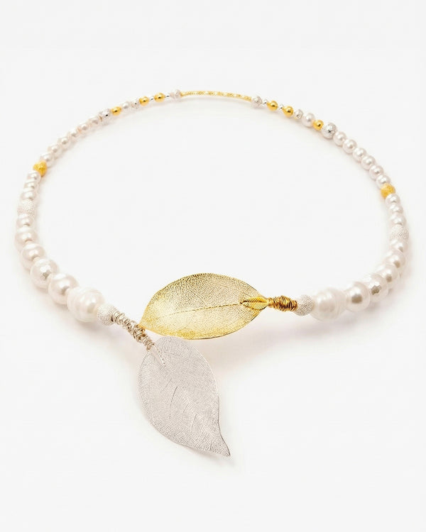 Be Authentic - Colier, Perle Mallorca, Frunze Naturale Placate