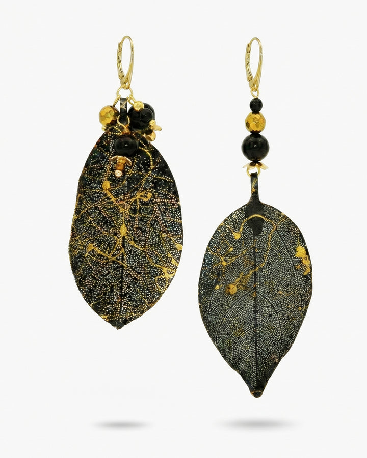 Be Fearless Earrings - Cercei, Frunze Naturale Vopsite, Onix