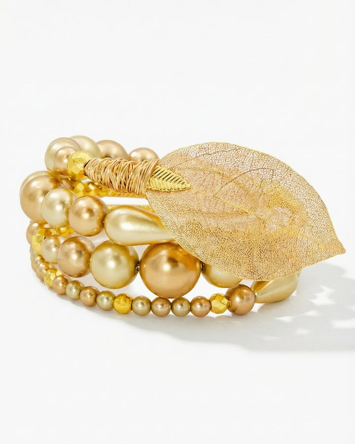 Be Timeless Bracelet - Bratara, Perle, Frunza Naturala Placata