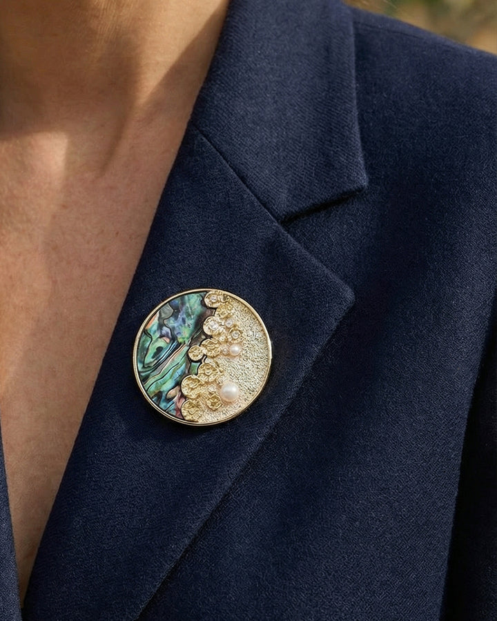 Planet Eclipse - Brosa Statement, Scoica Paua, Perle Naturale, Cristale