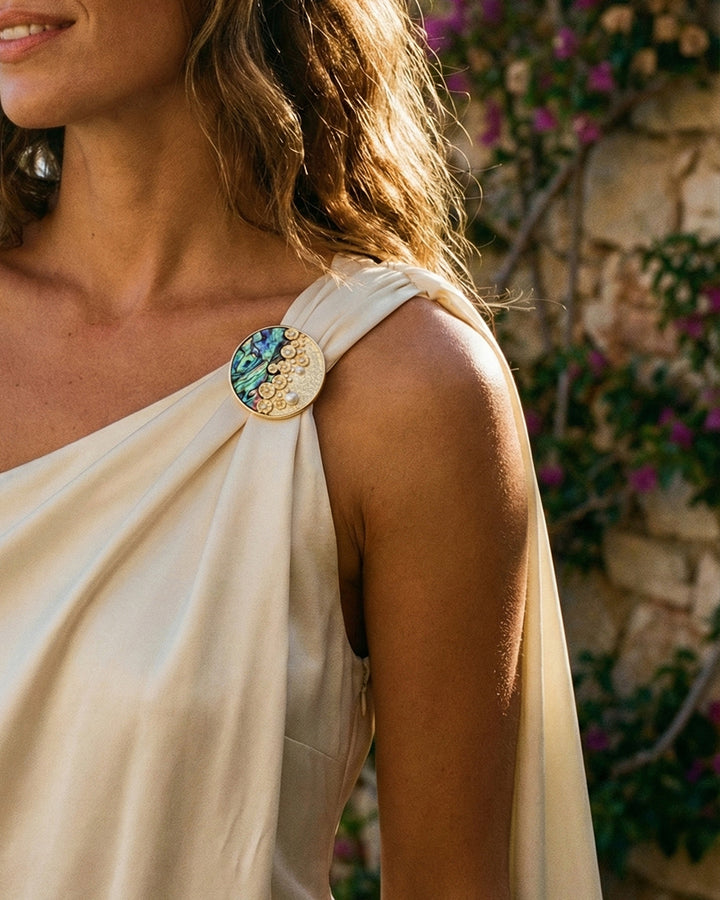 Planet Eclipse - Brosa Statement, Scoica Paua, Perle Naturale, Cristale