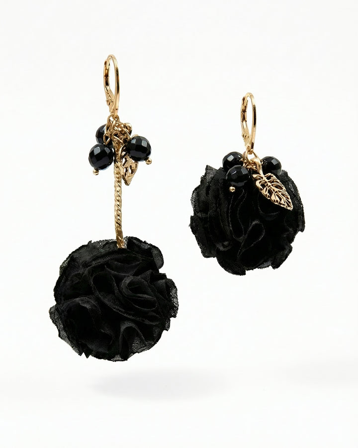 Dark Pom Pom - Cercei Florali, Pietre Onix