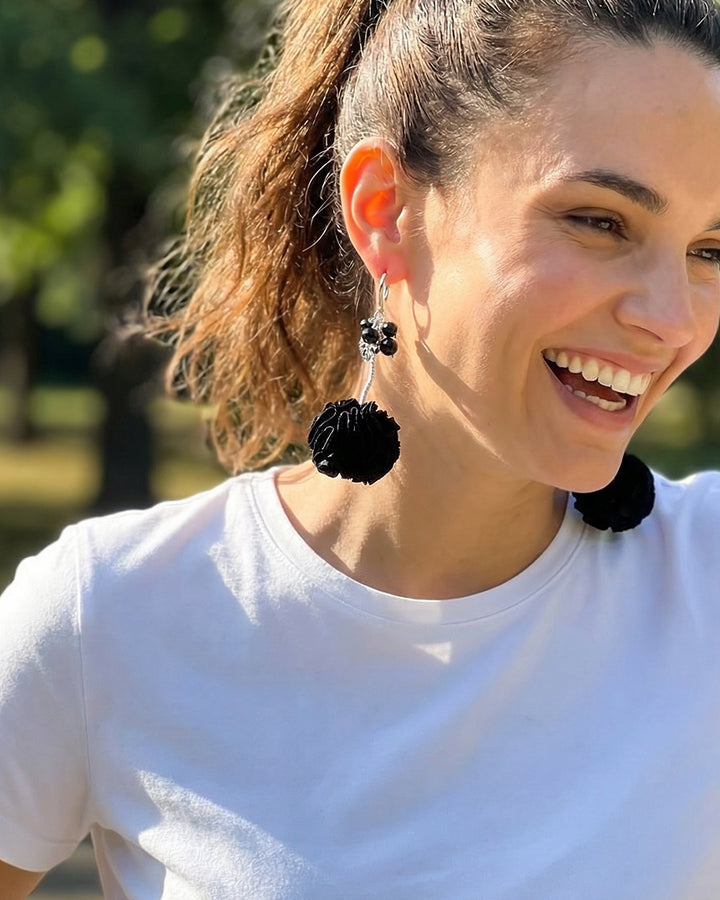 Dark Pom Pom - Cercei Florali, Pietre Onix