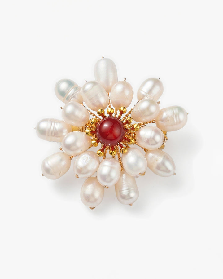 Pearly Fireworks - Brosa Statement, Piatra Carneol, Perle Naturale