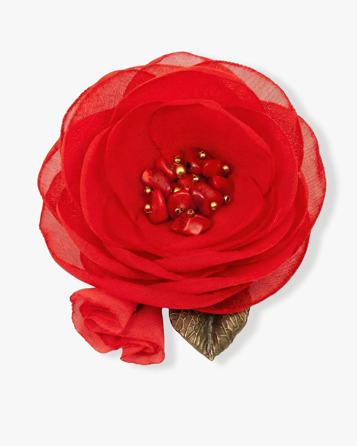 Pin Me Up Red - Brosa / Clama De Par Floare, Mac Rosu, Coral