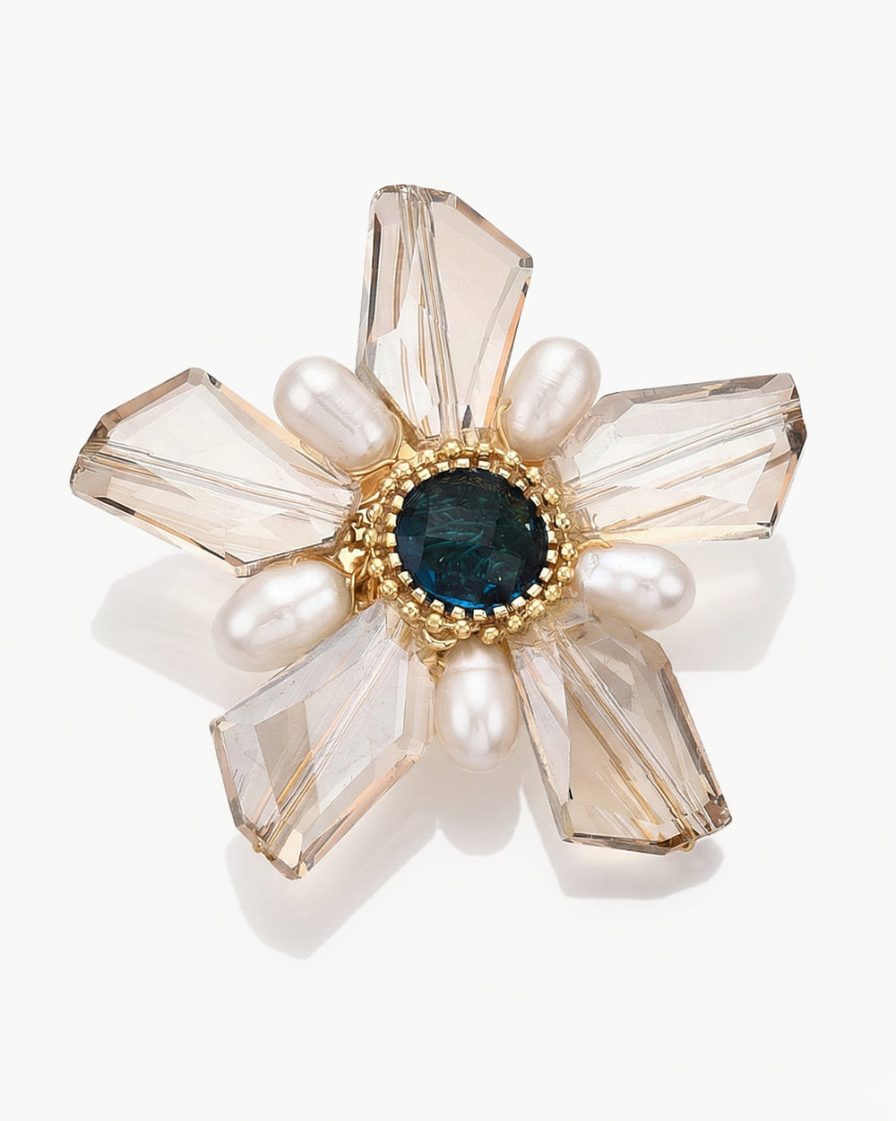brosa statement, florala, perle naturale, cristale, zirconia, cristale zirconia, albastru