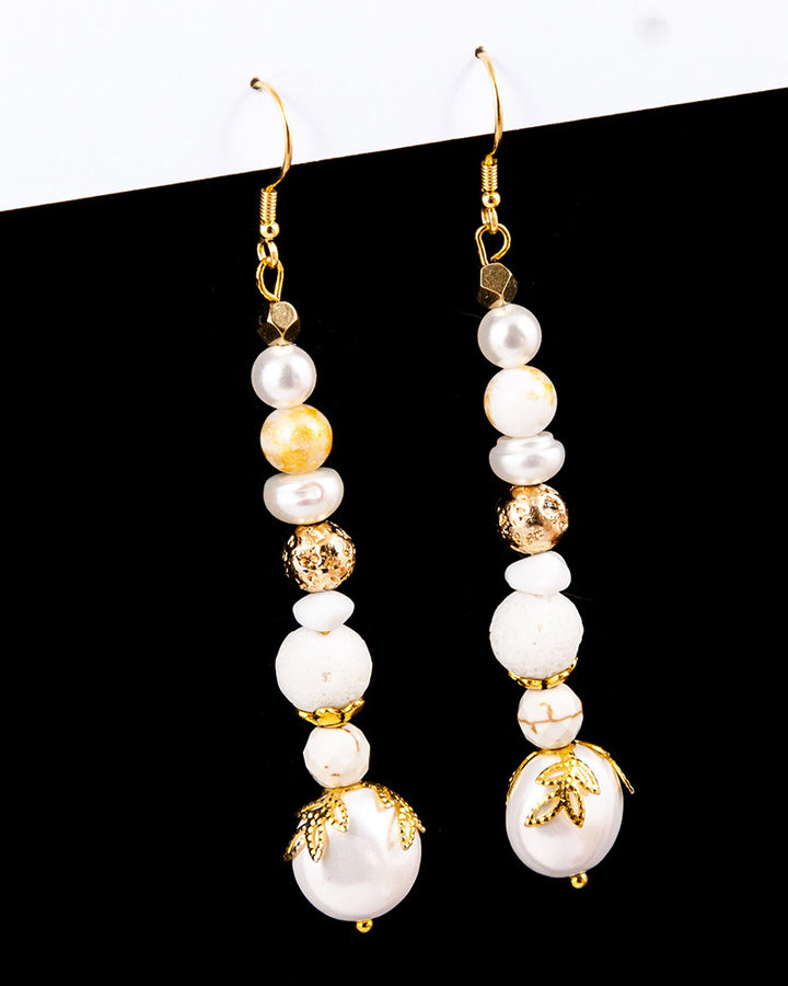 Paloma Drop - Cercei Perle, Pietre Semipretioase, Tortite Argint 925 Placate Cu Aur