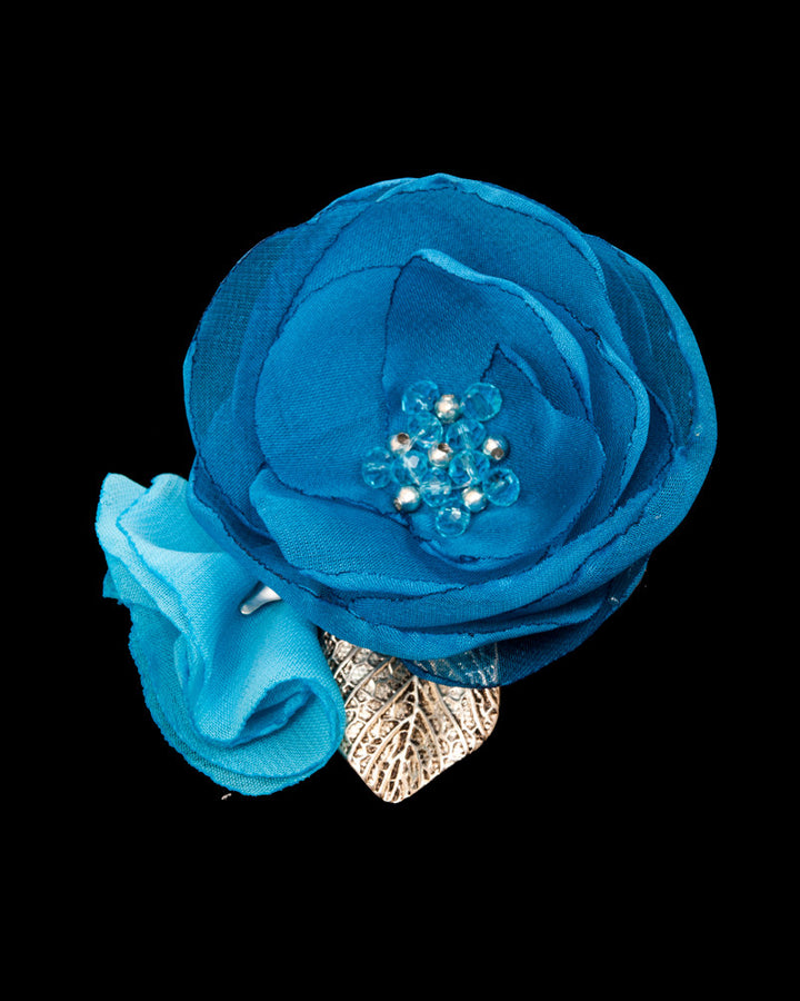 Pin Me Up Blue - Brosa / Clama De Par Floare, Mac, Cristale, Margele Arg 925