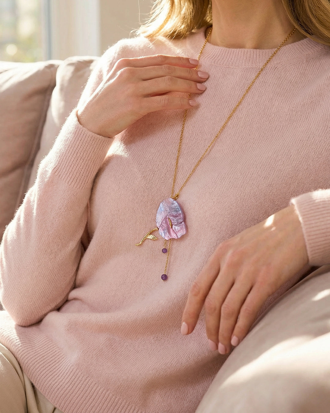 Galaxy Poppy - Set Brosa-Pandantiv Mac Violet, Cu Colier Lant Si Ametist