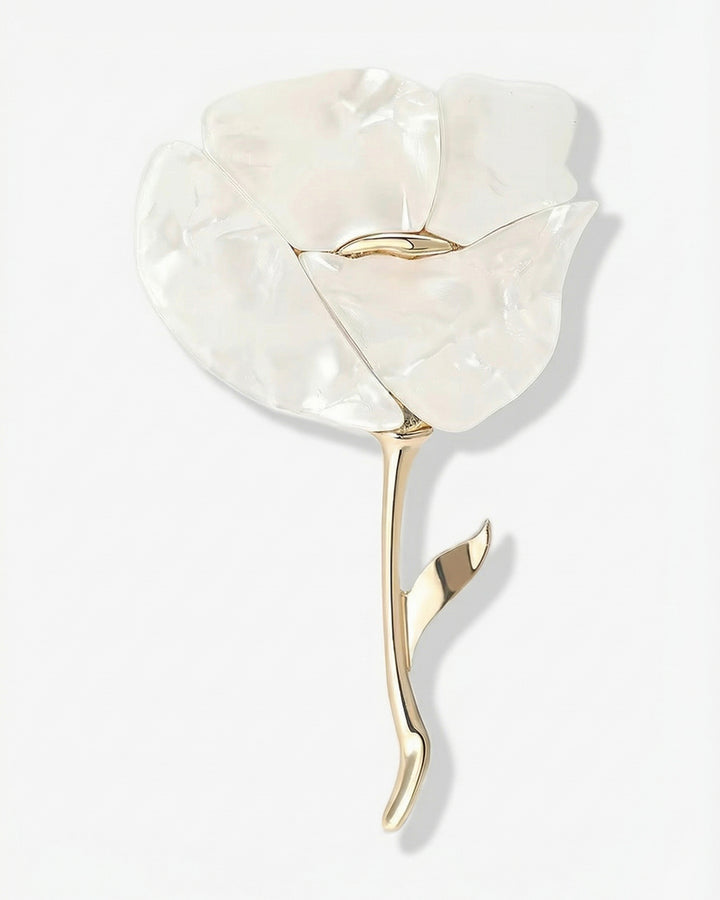 Pure Poppy - Set Brosa-Pandantiv Mac Alb, Cu Colier Lant Si Perle Naturale