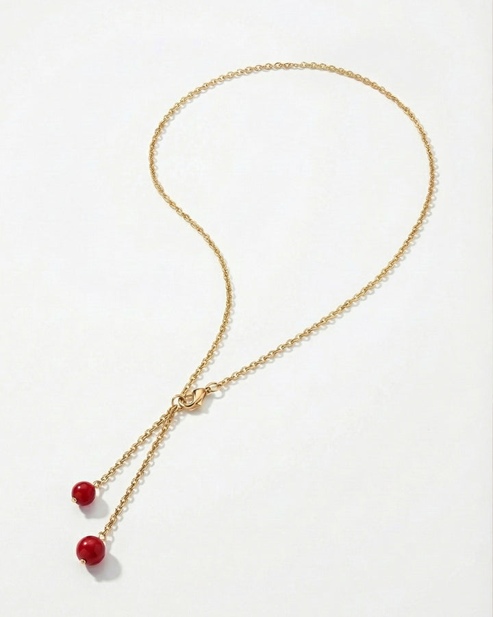 Scarlet Poppy - Set Brosa-Pandantiv Mac Rosu, Cu Colier Lant Si Coral