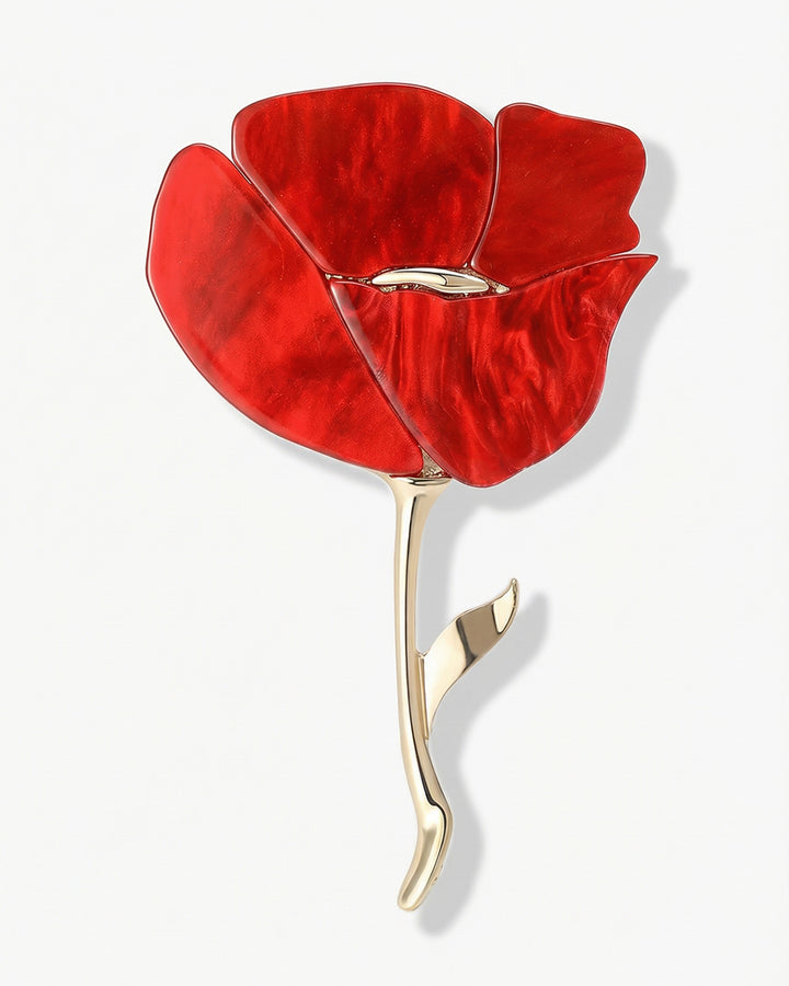 Scarlet Poppy - Set Brosa-Pandantiv Mac Rosu, Cu Colier Lant Si Coral