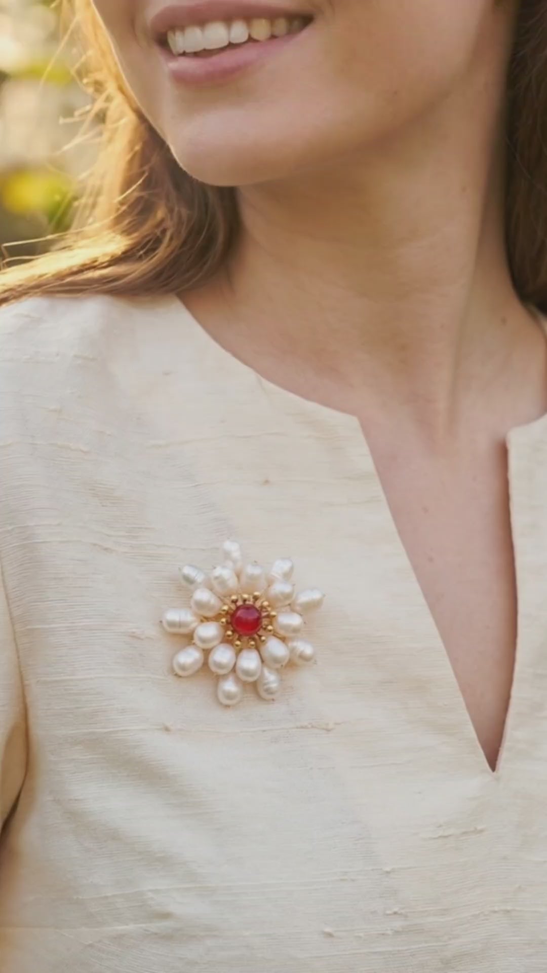 Pearly Fireworks - Brosa Statement, Piatra Carneol, Perle Naturale