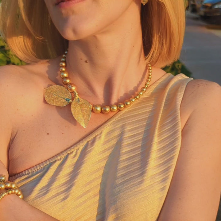 Be Timeless White & Gold - Colier, Perle, Frunze Naturale Placate